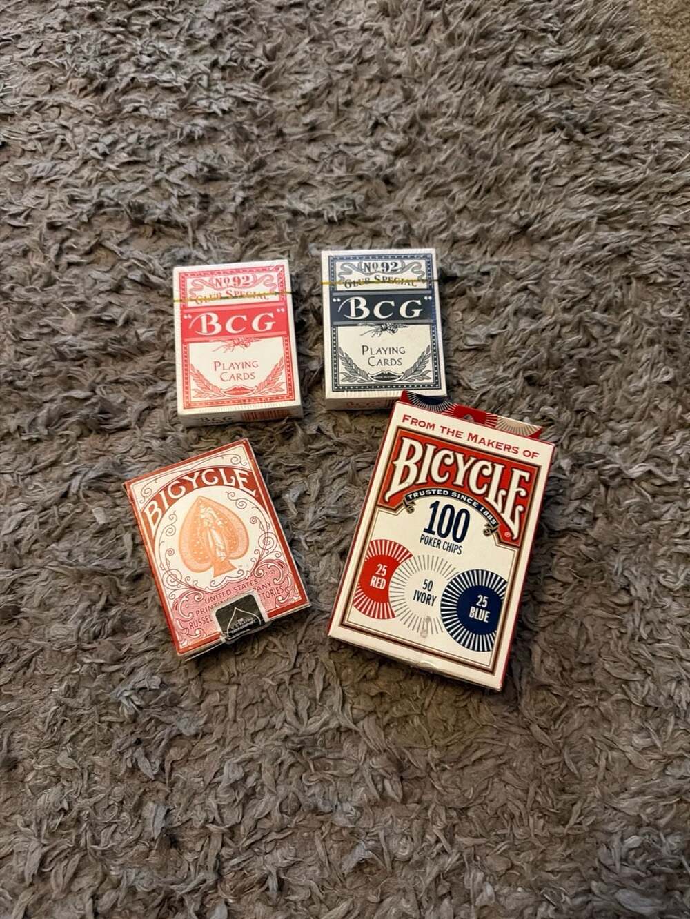 Mixed Poker Set Lot: 3 Decks Playing Cards & Bicycle 100 Count Poker